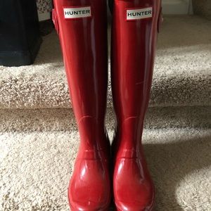 Red Tall Glossy Hunter Boots